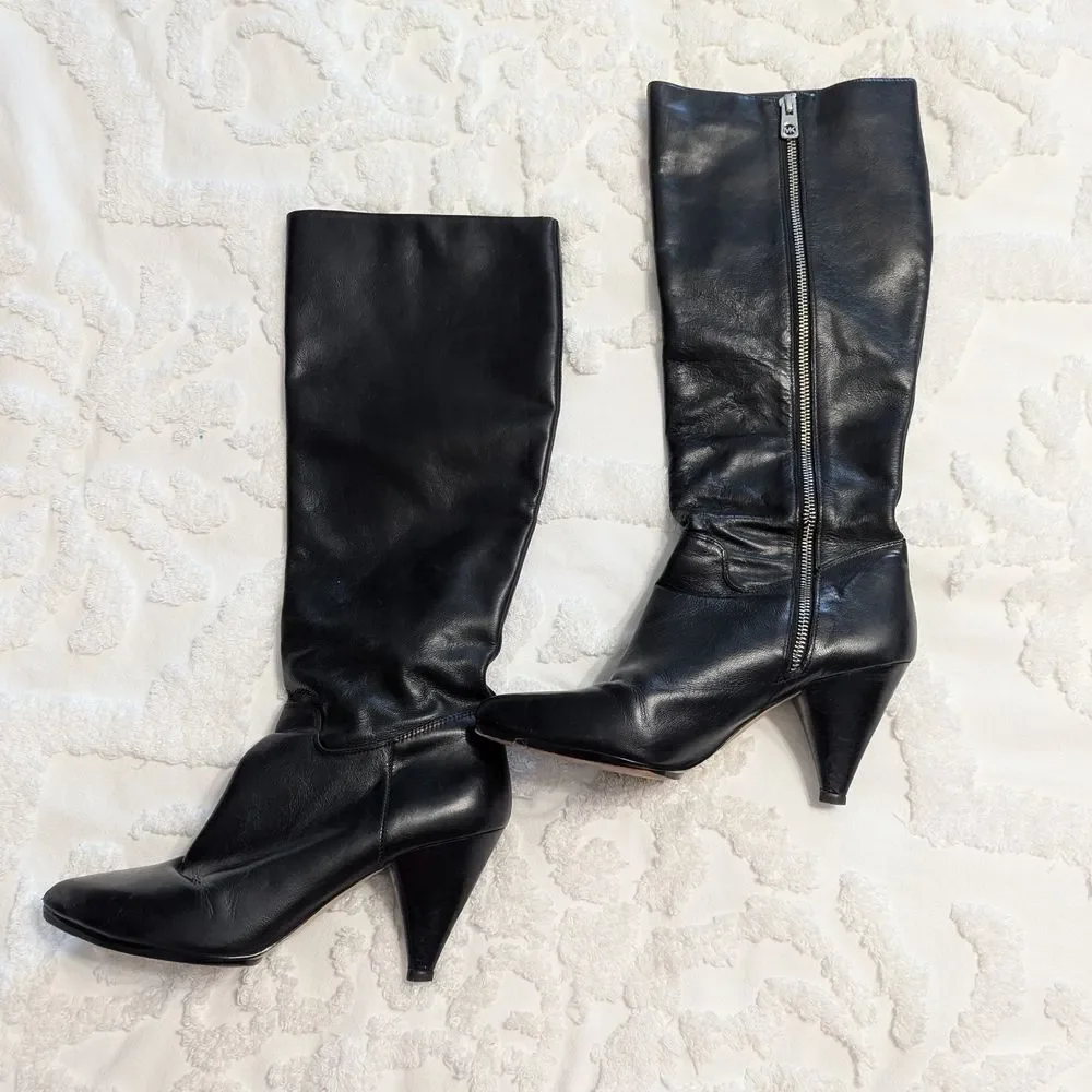 👢 Michael Kors Black Leather Knee High Boots Women’s 8.5M – Pointed Toe - Picture 3 of 10